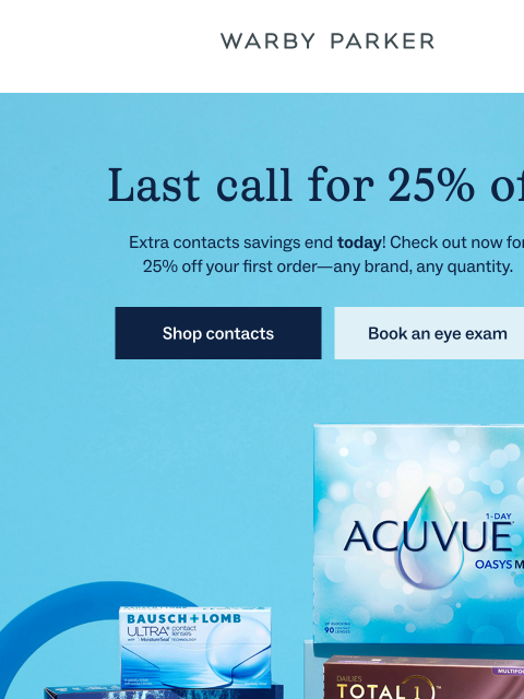 warbyparker newsletter: Final hours for 25% off