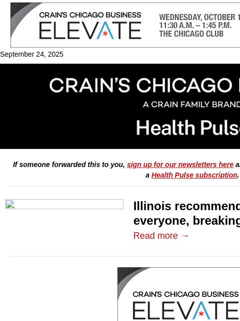 crainalerts newsletter: Illinois breaks from CDC on COVID shots