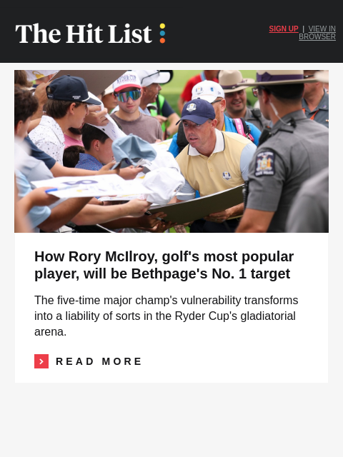 golfdigest newsletter: Why Rory is public enemy No. 1 at Bethpage