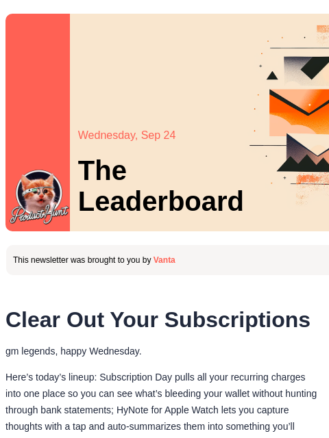 producthunt newsletter: 😸 Death to subscriptions