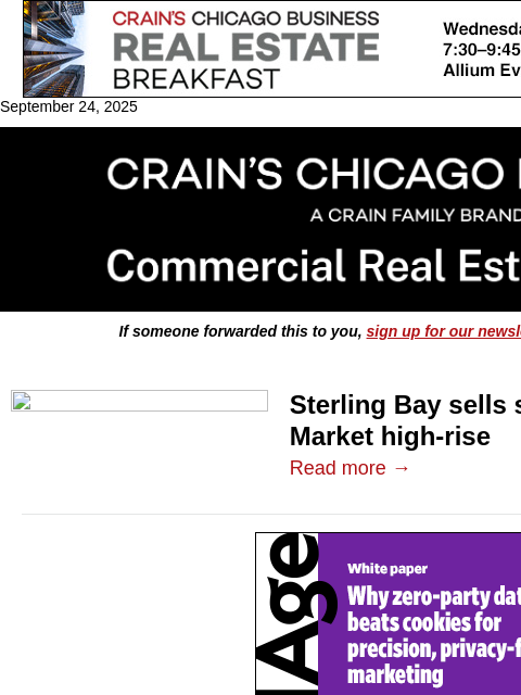 crainalerts newsletter: Sterling Bay sells Fulton Market site