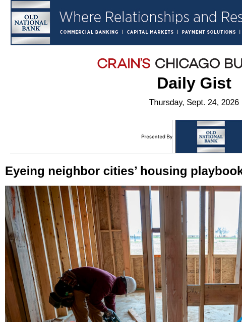 crainalerts newsletter: Eyeing neighbor cities’ housing playbooks