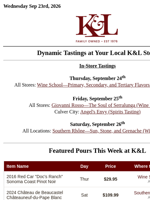 klwines newsletter: Wine School is Back in Session, Giovanni Rosso, So...