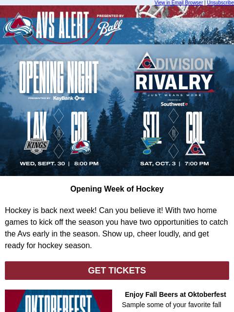 thecoloradoavalanche newsletter: 🏔️ Less Than a Week till Opening Night!
