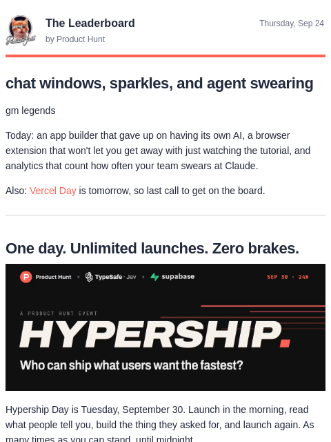 producthunt newsletter: Ship fast and break things