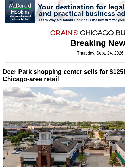 crainalerts newsletter: Chicago area sees biggest retail deal in a decade