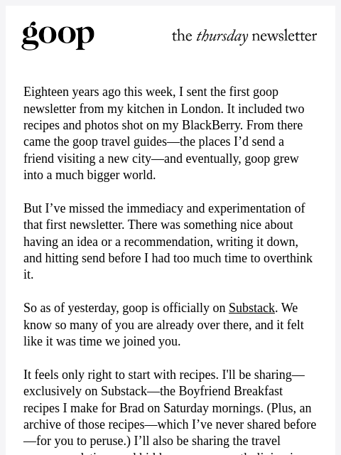 goop newsletter: the Thursday newsletter