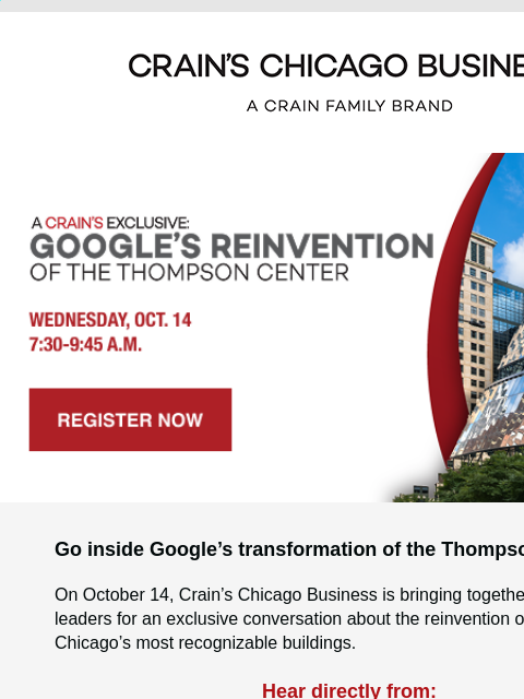 crainliveevents newsletter: An Exclusive Conversation with Chicago’s Google Le...