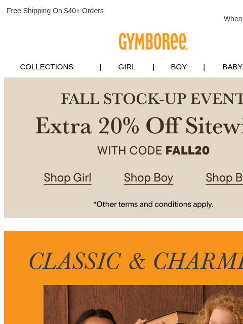 gymboree newsletter: Extra 20% Off Sitewide w/ Code FALL20