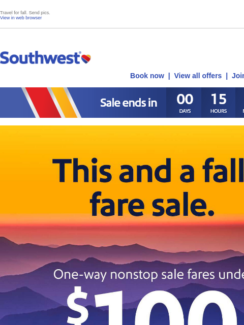 southwest newsletter: Last day for sale fares under $100.