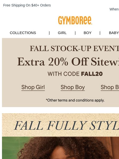 gymboree newsletter: The Fall Stock-Up Event: Extra 20% Off Sitewide
