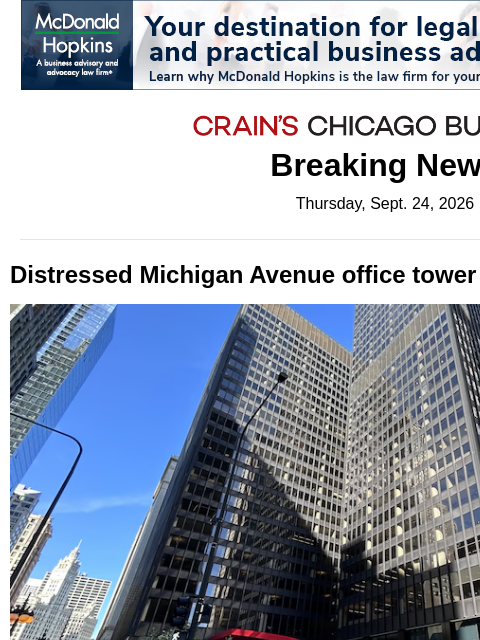 crainalerts newsletter: Distressed Michigan Avenue office tower debt hits ...