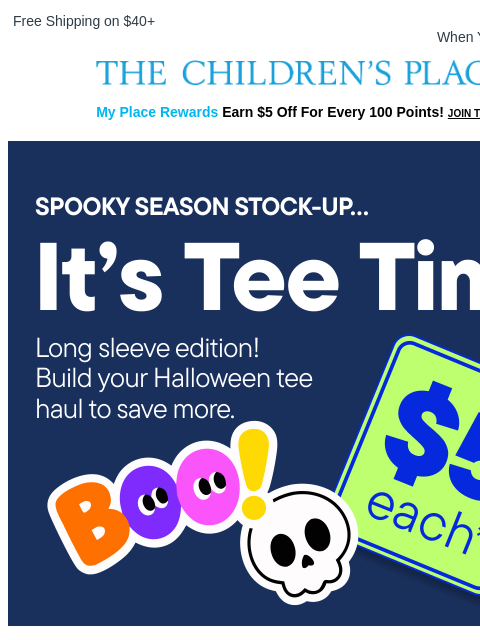 childrensplace newsletter: boo basket behavior 👻 $5 tees