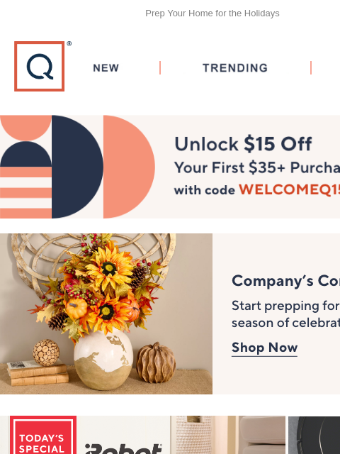 Prep Your Home for the Holidays QVC New TRENDING DEALS Unlock $15 off Your First Purchase company is coming header philosophy once upon a holiday 9-piece 8oz shower gel collection philosophy once upon