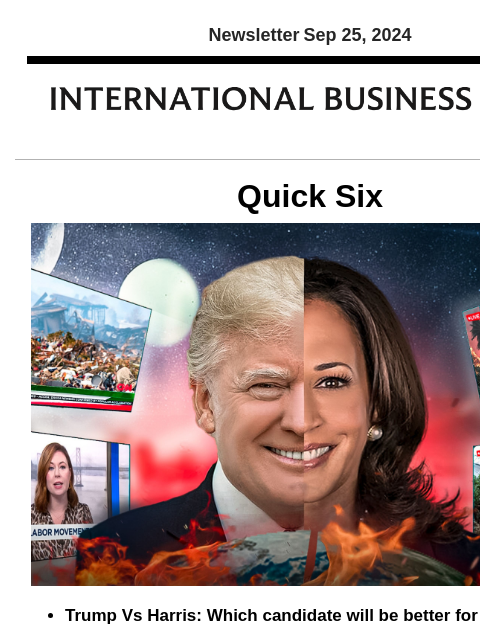 Newsletter Sep 25, 2024 Quick Six Trump Vs Harris: Which candidate will be better for crypto? With the 2024 US presidential election less than six weeks away, the candidates have made their positions