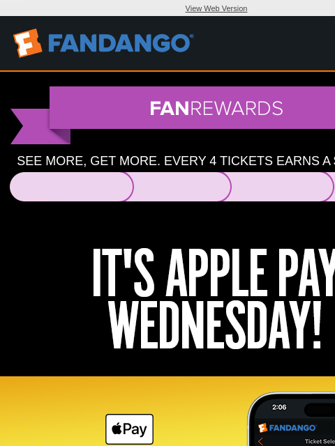 It's Apple Pay Wednesday! Plus, get an offer when you buy a ticket to 'Terrifier 3.' View Web Version SEE MORE, GET MORE. EVERY 4 TICKETS EARNS A $5 REWARD. † IT'S APPLE PAY WEDNESDAY