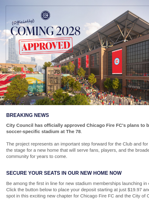 chicagofirefc newsletter: Coming In 2028: City Council Approves Chicago Fire...