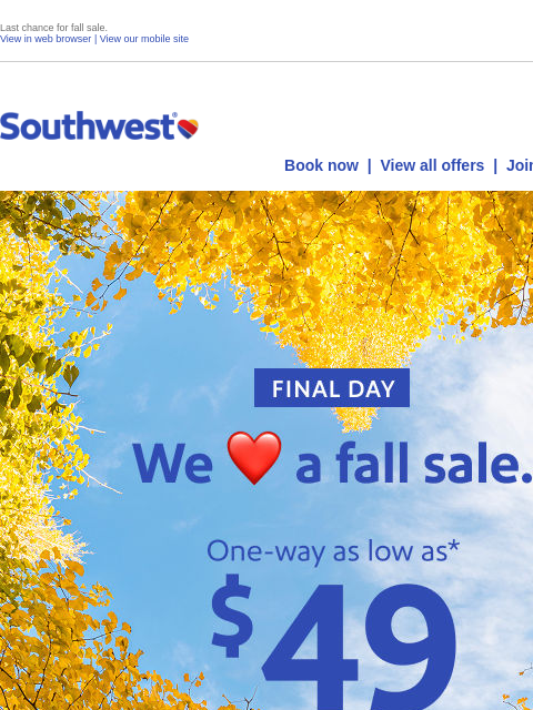 southwest newsletter: $49 sale fares? Who needs pumpkin spice?