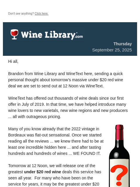 winelibrary newsletter: A must read note regarding tomorrow's massive unde...