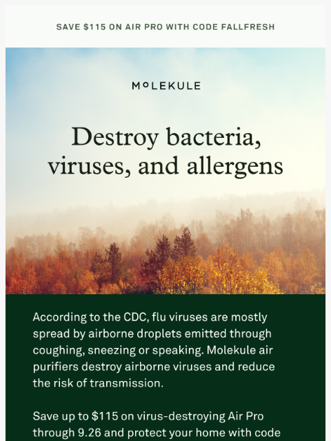 molekule newsletter: Save on cold & flu virus-destroying air purifier