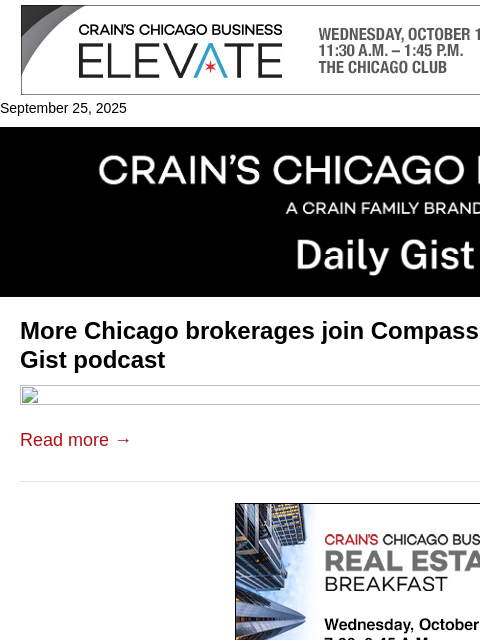 crainalerts newsletter: More Chicago brokerages join Compass empire: Crain...