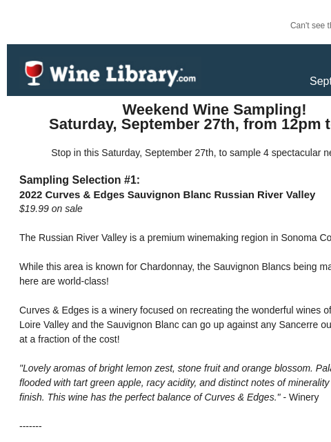 winelibrary newsletter: Stop in this Saturday to sample a stunning group o...