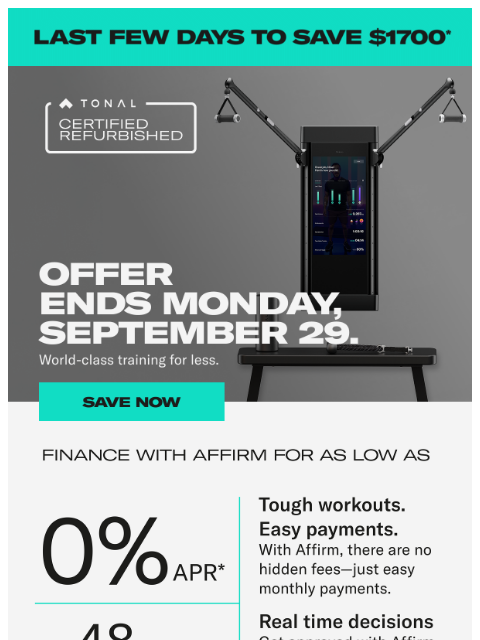 tonal newsletter: Train Smarter Now, Pay Over Time