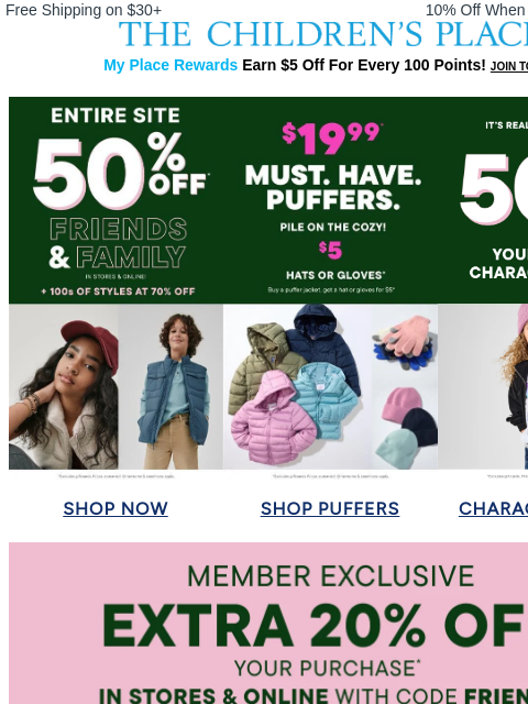 childrensplace newsletter: PUFFER PALOOZA IS ON! $19.99 Jackets + $5 Hats or ...