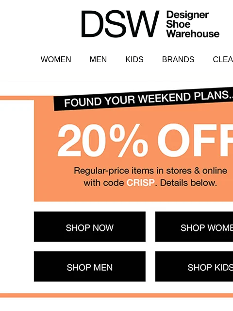 dsw newsletter: 20% off fallโs best (sellers)