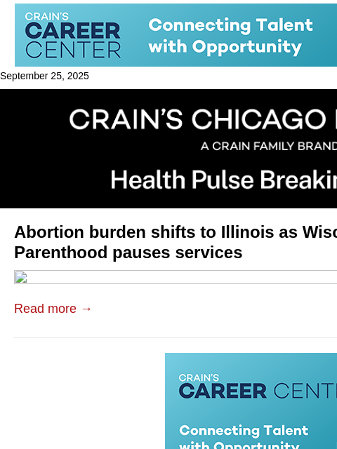 crainalerts newsletter: Illinois braces for Wisconsin abortion-seekers
