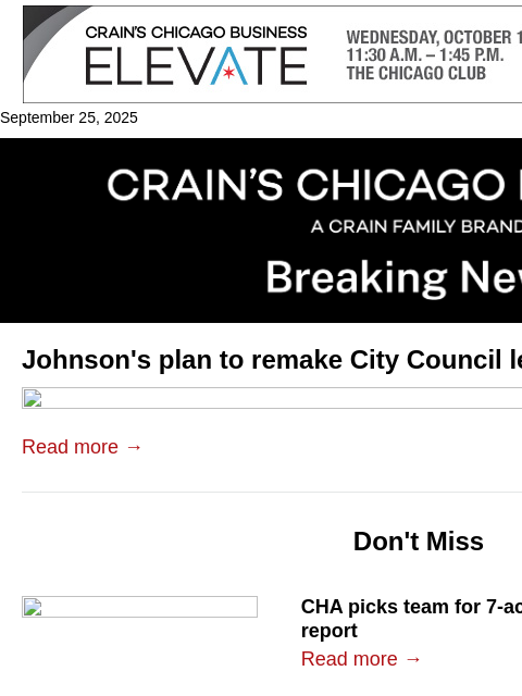 crainalerts newsletter: Johnson's council leadership shake-up crumbles