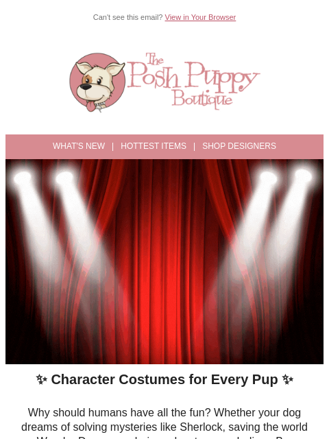 poshpuppyboutique newsletter: Dress-Up Time! 🐾 Iconic Character Costumes for Yo...