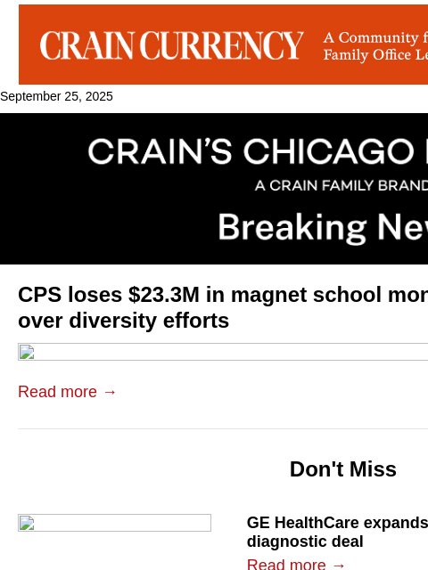 crainalerts newsletter: CPS loses $23.3M in magnet school money