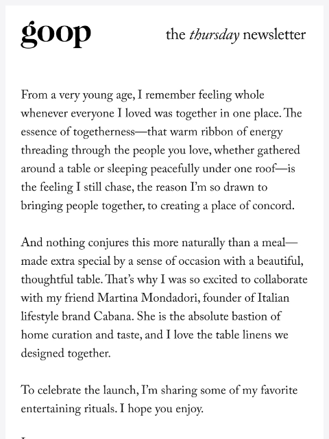 goop newsletter: the Thursday newsletter