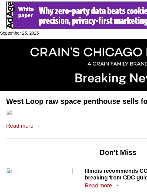 crainalerts newsletter: West Loop penthouse sells for $5.2M