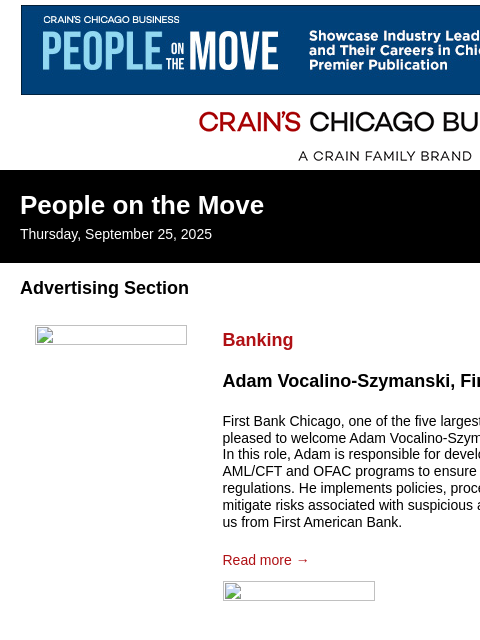 crainalerts newsletter: Crain's Chicago Business - People on the Move