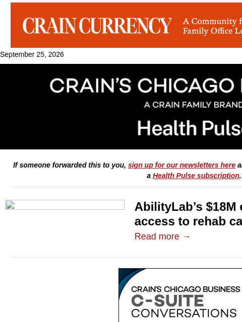 crainalerts newsletter: AbilityLab finishes rehab of its rehab center