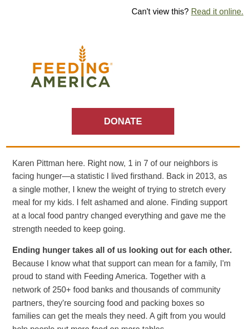 feedingamerica newsletter: My firsthand experience facing hunger