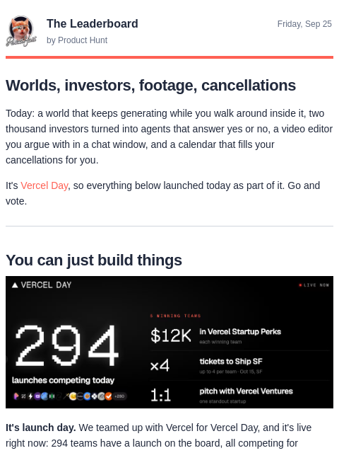producthunt newsletter: Pitch 2,000 VCs before lunch