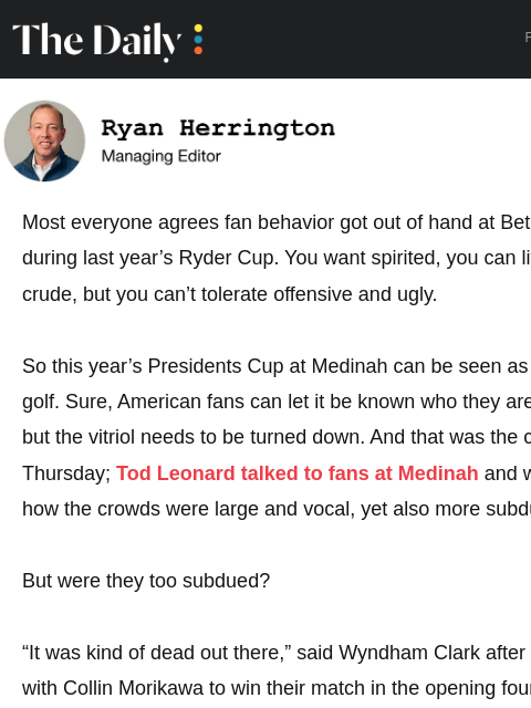 golfdigest newsletter: Are the fans too quiet at Medinah?