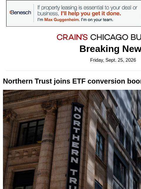 crainalerts newsletter: Northern Trust makes a $33B ETF conversion play