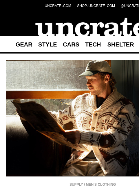 uncrate newsletter: Iron & Resin Wincha Shawl Collar Sweater & more
