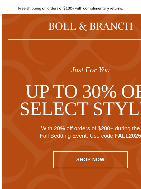 bollandbranch newsletter: Up to 30% off select styles for fall 🍂