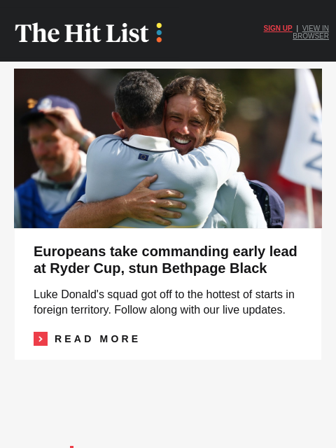 golfdigest newsletter: Europe wins opening session, stuns Bethpage