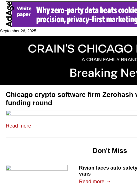 crainalerts newsletter: Crypto software firm Zerohash valued at $1B