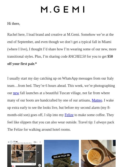 mgemi newsletter: Here’s $50 Off Your First M.Gemis