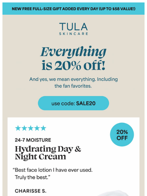 tula newsletter: ALL fan favorites are 20% off!