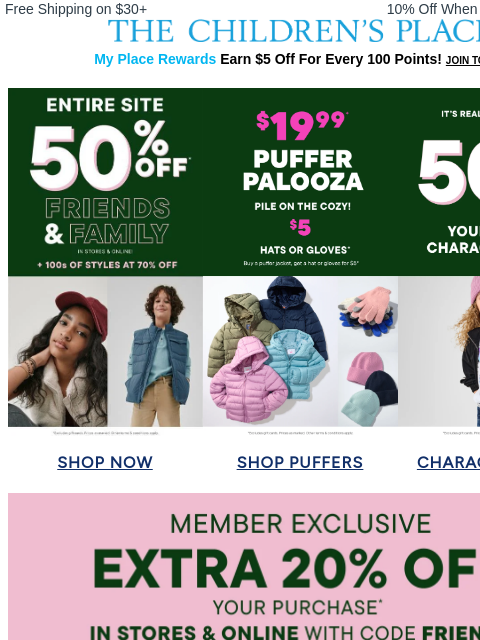 childrensplace newsletter: Your Favorite Characters are 50% OFF! 🤩 
