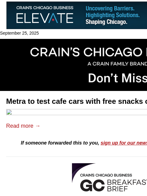 crainalerts newsletter: Look inside Metra's cafe car