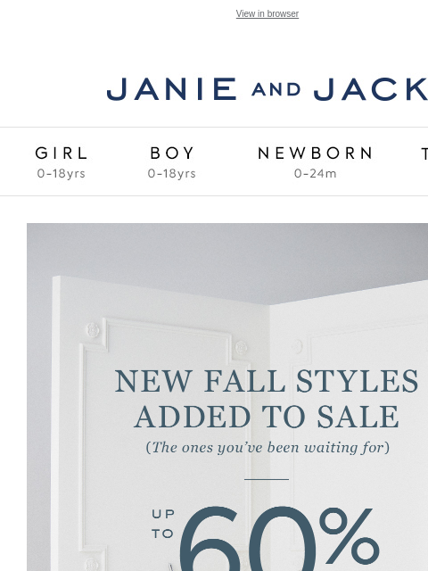 janieandjack newsletter: 100s of fall styles on sale + extra 20% off